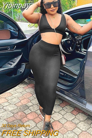 Yipinpay Trousers+Short Top Suit Sexy V-Neck Backless Vest Women Pants Suit Solid Color Slim Skirt Suit Female Casual Sports Suit